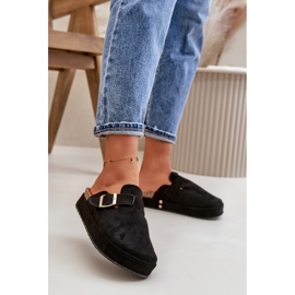 Ženske klompe s platformom i zlatnom kopčom, crna Terilaina 2