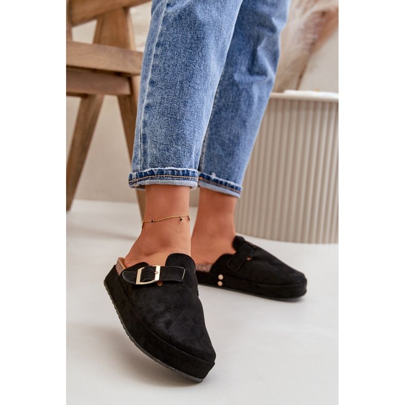 Ženske klompe s platformom i zlatnom kopčom, crna Terilaina 2