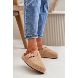 Ženske japanke s platformom i zlatnom kopčom, tamno bež Terilaina 2