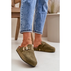 Ženske japanke s platformom i zlatnom kopčom, tamnozelena Terilaina 2