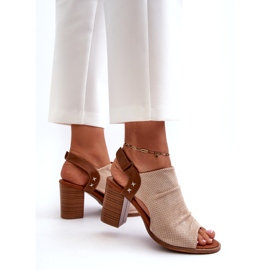 Evento Ženske sandale na petu ažur bež boje 2