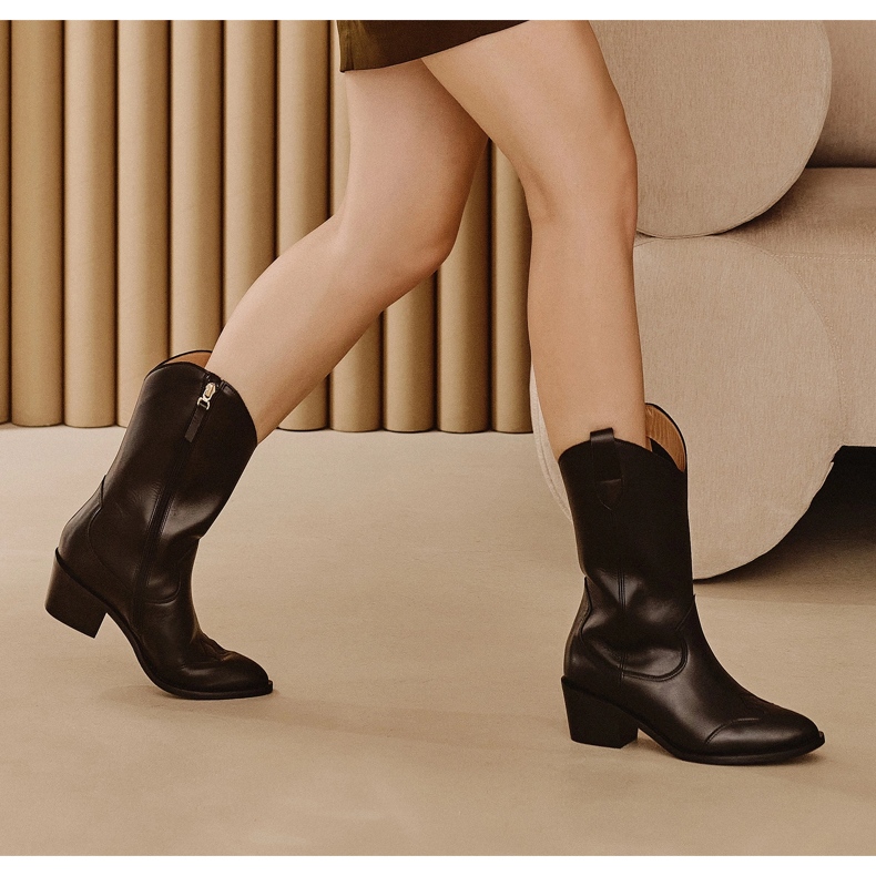 Marco Shoes Crne kaubojske čizme od prave kože crna 1