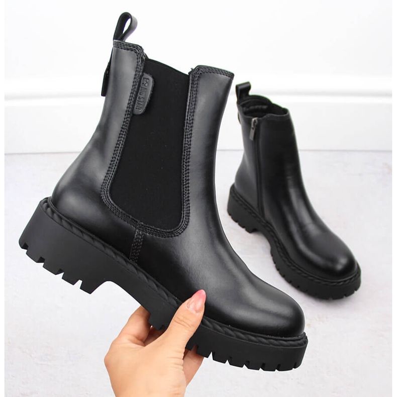 Ženske kožne, izolirane crne Chelsea čizme Big Star OO274109 crno 1