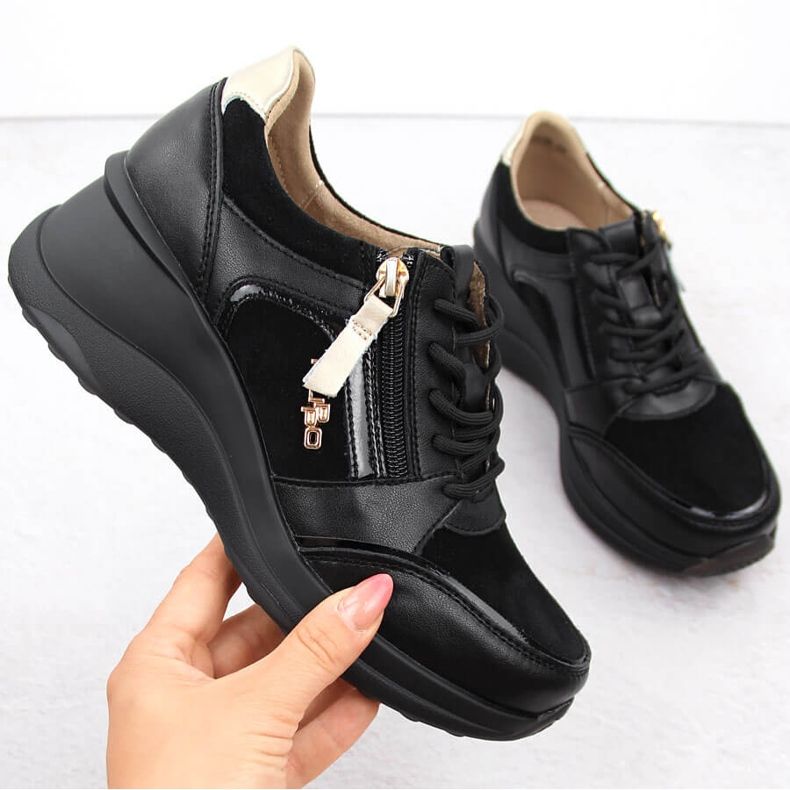 Crne kožne ženske cipele na wedges Filippo DP6434 crno 1