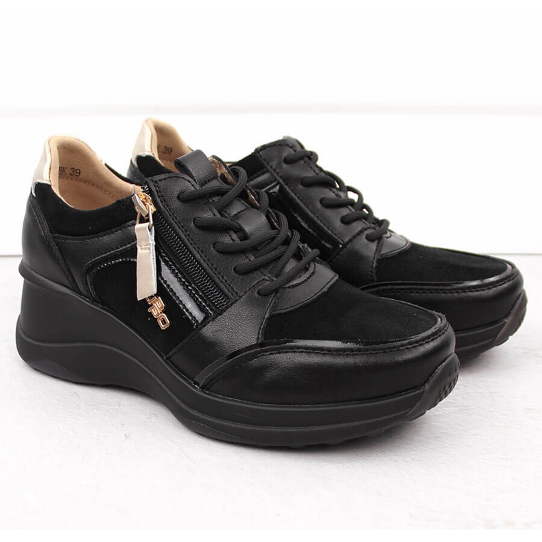 Crne kožne ženske cipele na wedges Filippo DP6434 crna 2