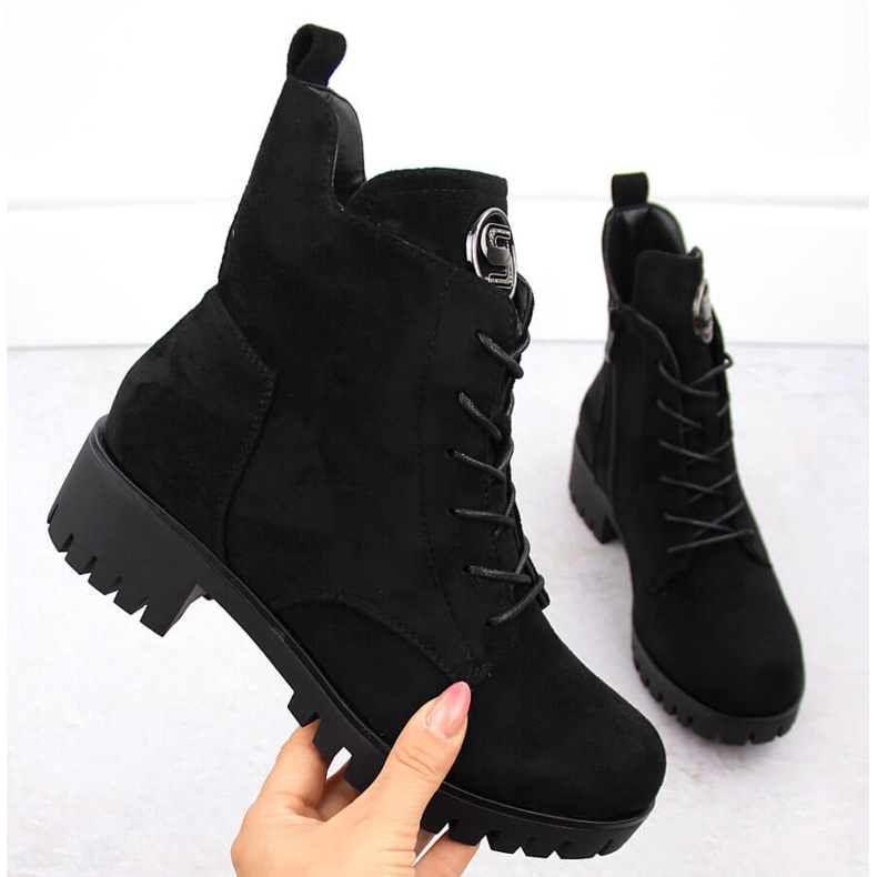 M. DASZYŃSKI Antilop čizme na visoku petu i platformu, izolirane crne M.Daszyński MR1813-38 crna 1