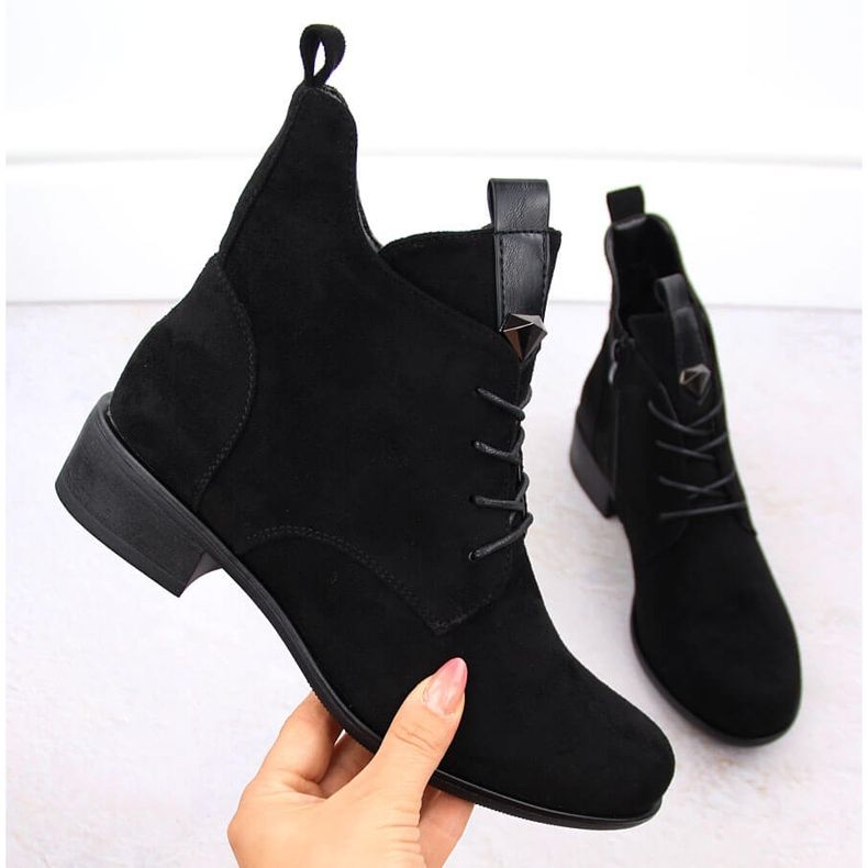 M. DASZYŃSKI Ženske izolirane čizme na vezanje i patentni zatvarač M.Daszyński SA198-24 crno 1