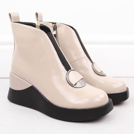 Ženske lakirane wedge čizme D&amp;A S.Barski Premium Collection MR880-136 bež 2