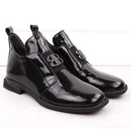 Ženske lakirane gležnjače s ukrasom, crne Filippo DBT4763 crna 2