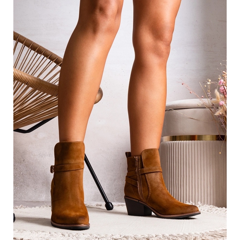 Mihaeline smeđe gležnjače na visoku petu smeđa 1