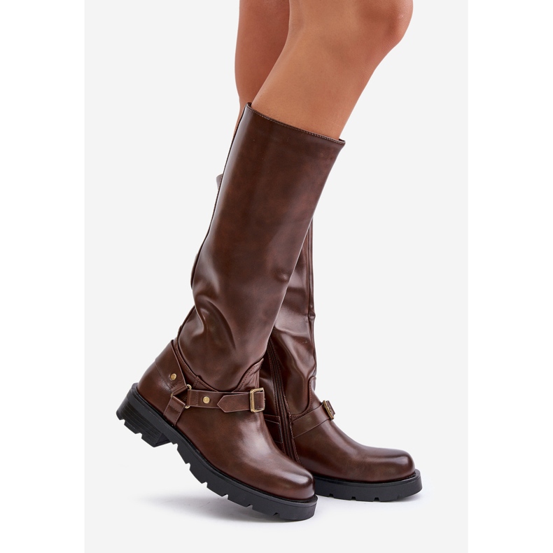 Izolirane ženske čizme s patentnim zatvaračem od smeđe eko kože Tialethe smeđa 1