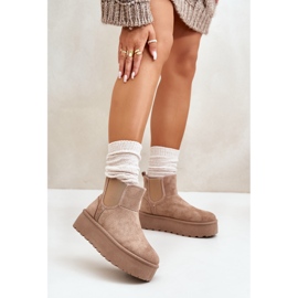 Ženske čizme za snijeg s platformom i elastičnim umetcima, tamno bež boje Rialine 2