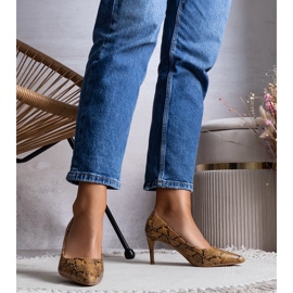 Camel pumpe po uzorku zmijske kože Nickle smeđa 1