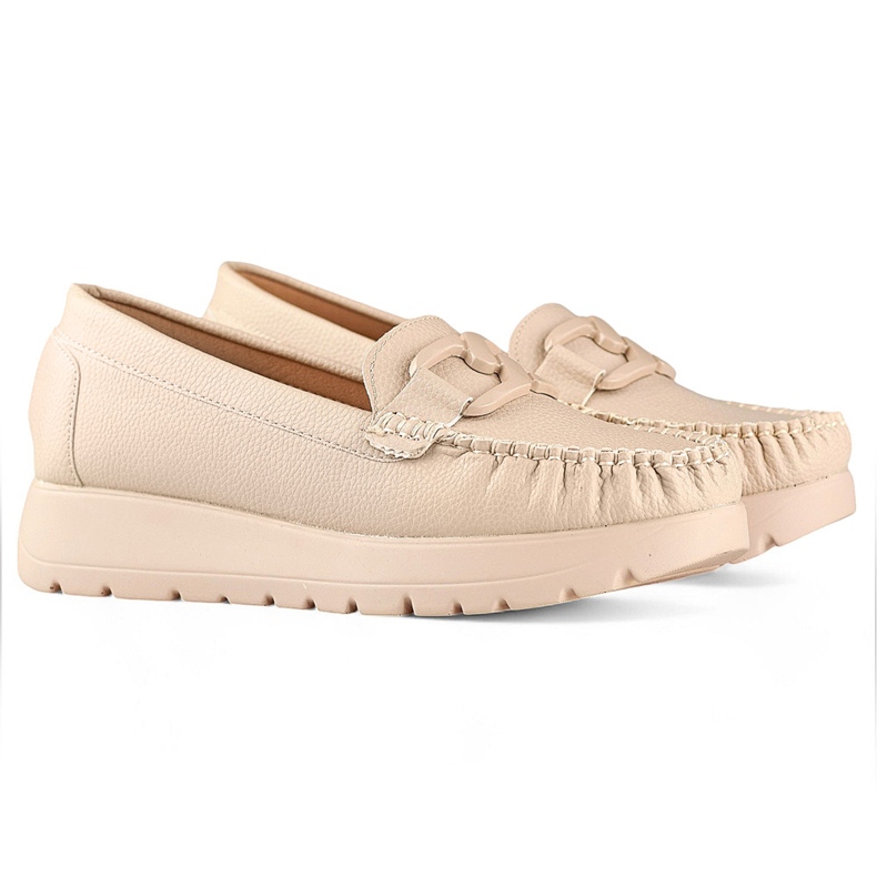 Bež ženske mokasine od eko kože na platformu, kožni uložak 1
