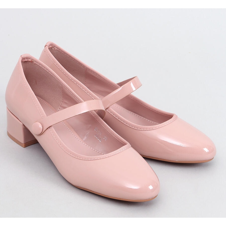 Weinis Nude lakirane balerinke s visokom petom bež 1