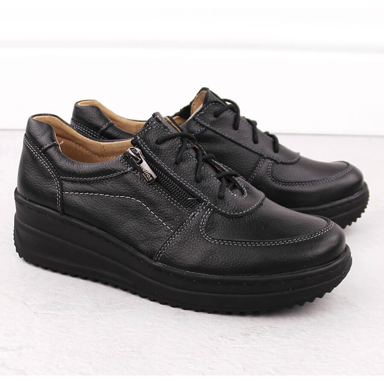 Ženske udobne crne kožne cipele Helios 419 crno 2