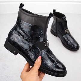 Ženske lakirane gležnjače, crne, Potocki 12544 crna 1