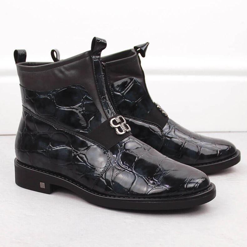 Ženske lakirane gležnjače, crne, Potocki 12544 crna 2