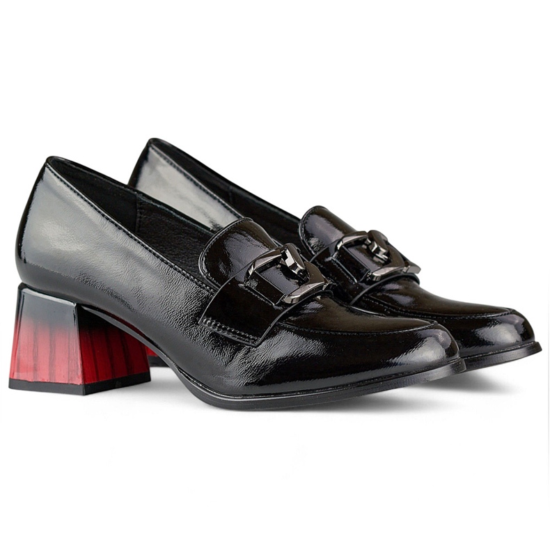 Crne elegantne ženske cipele s crvenom petom, lakirane salonke crna 1