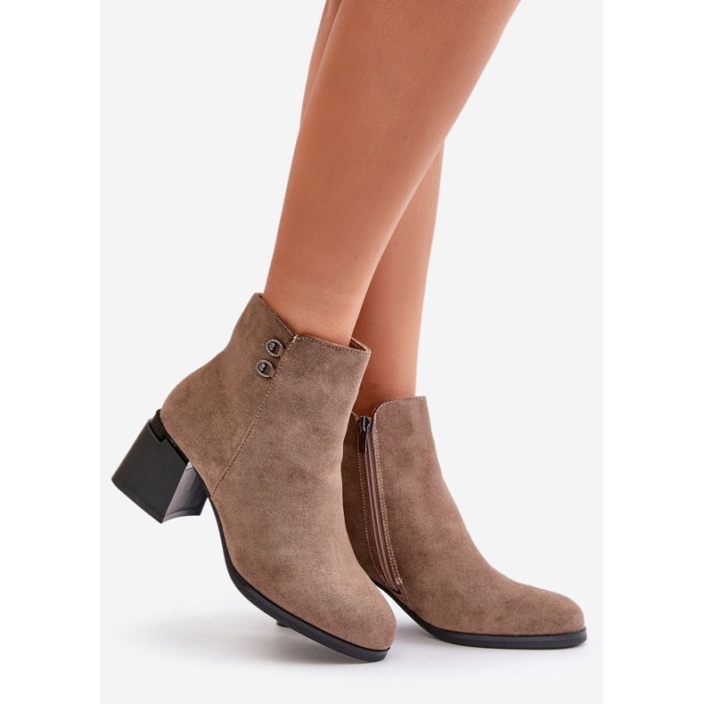 Tinamar ženske gležnjače na visoku petu kopčaju se patentnim zatvaračem, tamno bež 1