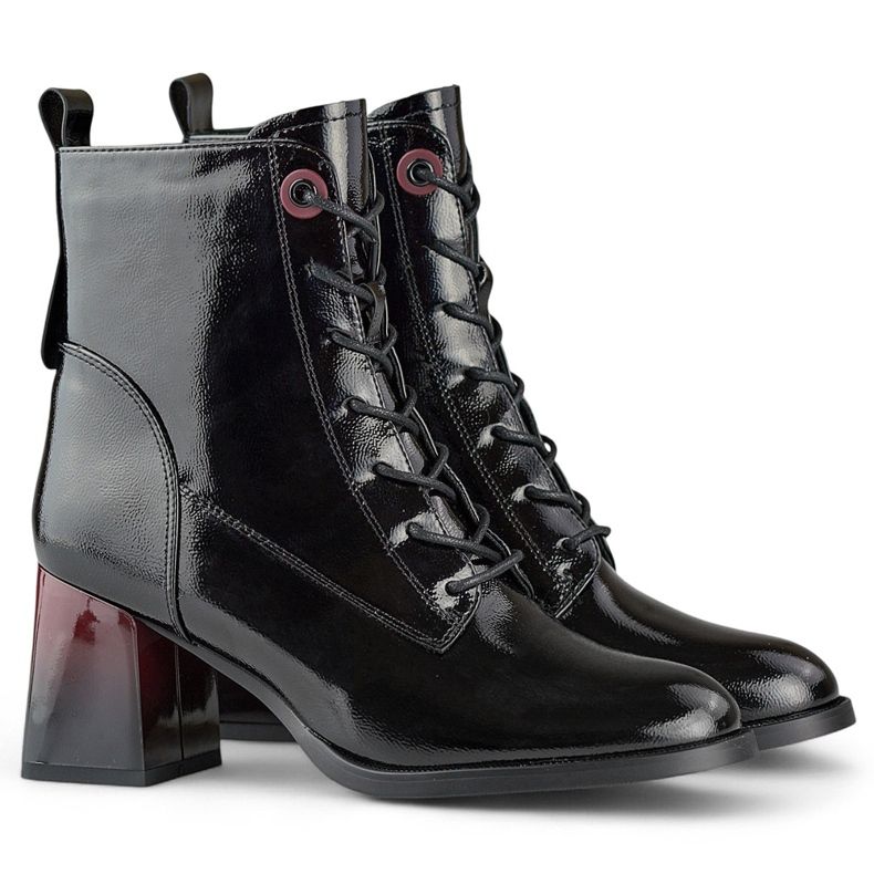 Gležnjače na vezanje, elegantne lakirane gležnjače crno 1