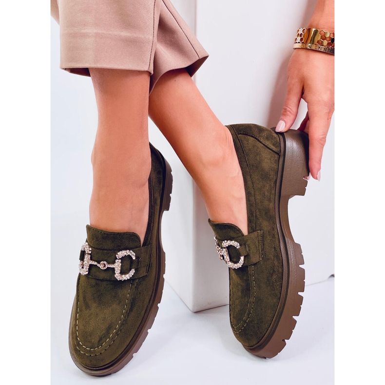 Karins Green mokasine od brušene kože s kopčom zelena 1
