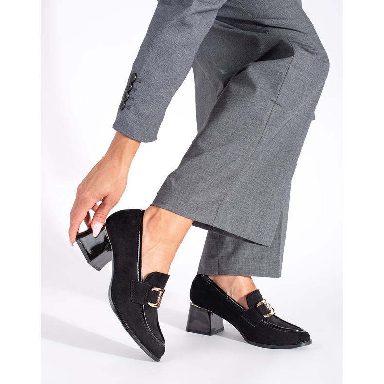 Ženske cipele od brušene kože s debelom petom crno 1