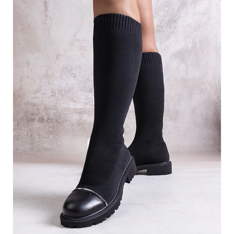 Crne čizme ukrašene Sayega cirkonima crna 1