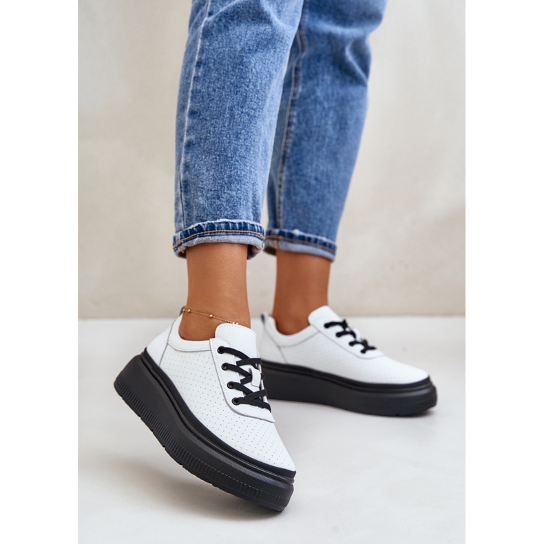 Ženska sportska obuća na platformu, prirodna koža, bijela 41470 Vinceza 2