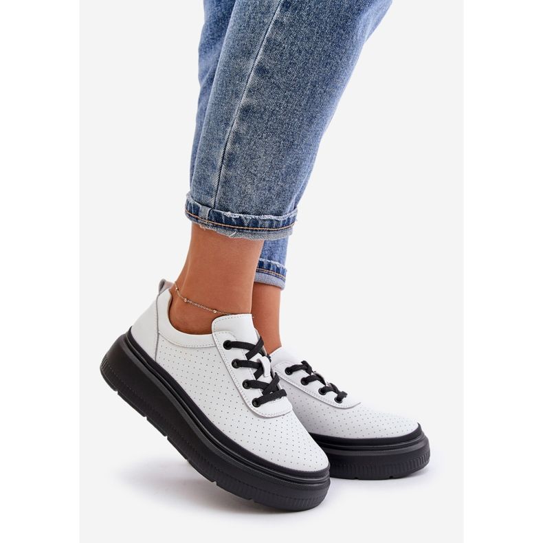 Ženska sportska obuća na platformu, prirodna koža, bijela 41470 Vinceza 1