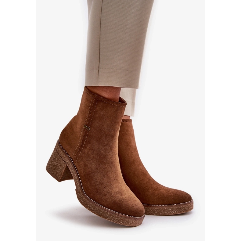 Ženske čizme na visoku petu izolirane od eko antilop kaki boje Arkesia smeđa 1