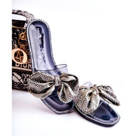 Ženska guma lepršaju s lukom i crno sivim cirkonima siva 1