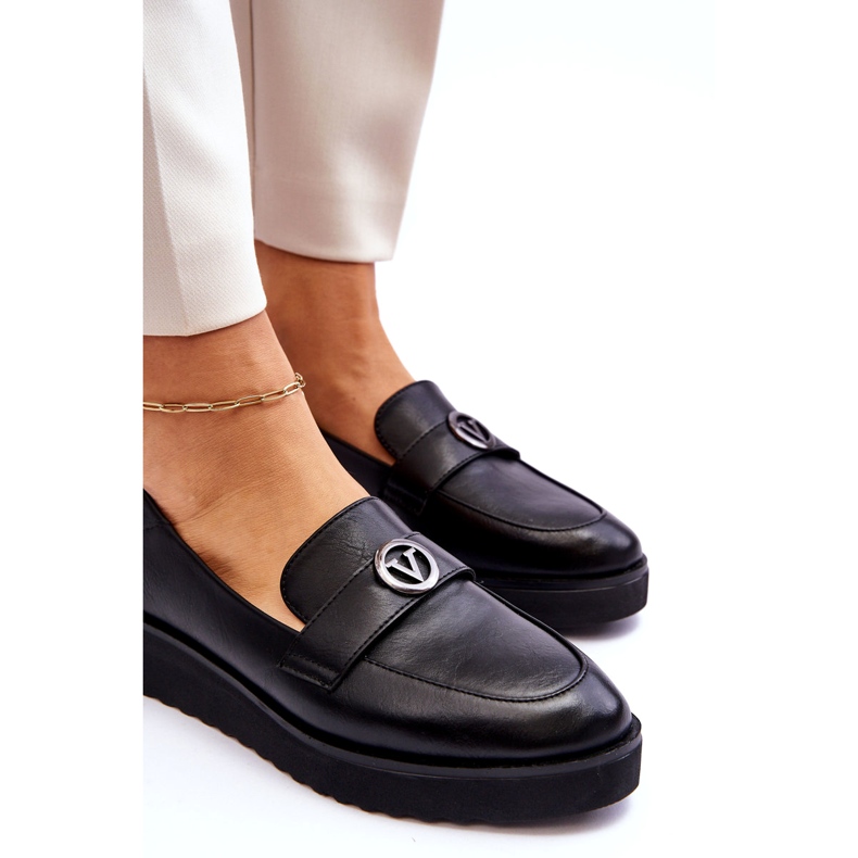 Ženske Vinceza kožne mokasine s niskim klinom, crne crna 4