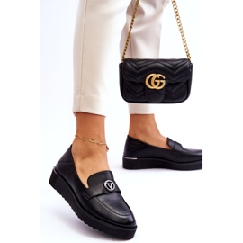 Ženske Vinceza kožne mokasine s niskim klinom, crne crna 2