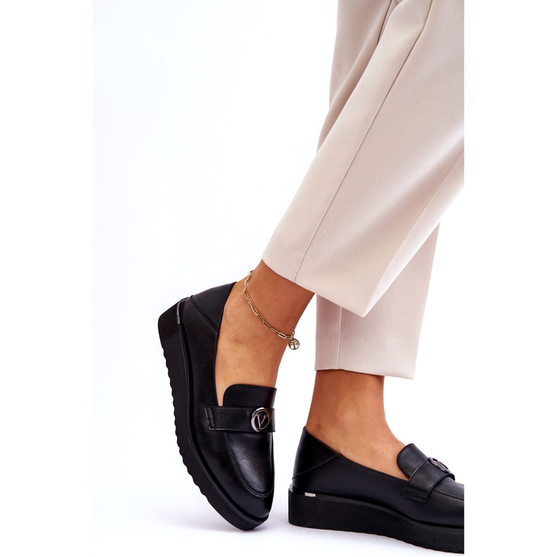 Ženske Vinceza kožne mokasine s niskim klinom, crne crno 1