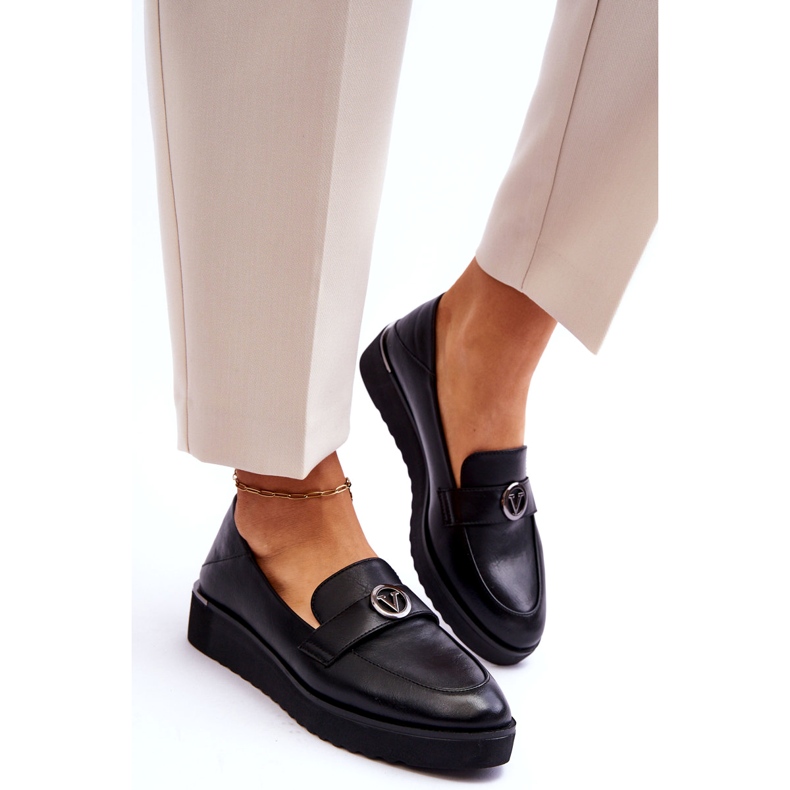 Ženske Vinceza kožne mokasine s niskim klinom, crne crno 3