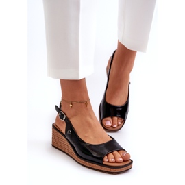 Ženske lakirane sandale na klin Sergio Leone SK301 crne crno 2