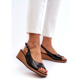 Ženske lakirane sandale na klin Sergio Leone SK301 crne crno 1