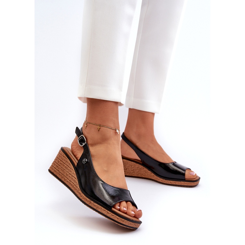 Ženske lakirane sandale na klin Sergio Leone SK301 crne crna 1