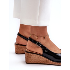 Ženske lakirane sandale na klin Sergio Leone SK301 crne crno 3