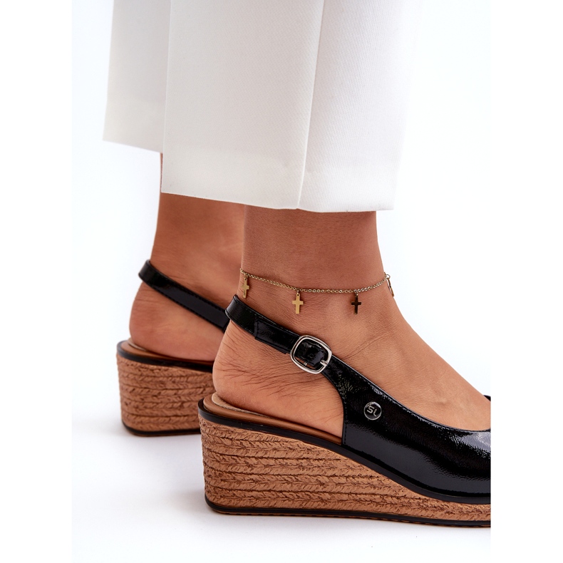 Ženske lakirane sandale na klin Sergio Leone SK301 crne crno 3