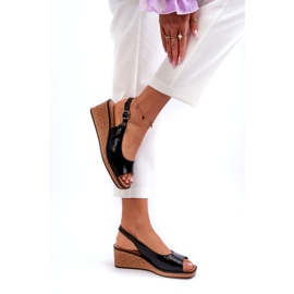 Ženske lakirane sandale na klin Sergio Leone SK301 crne crno 4