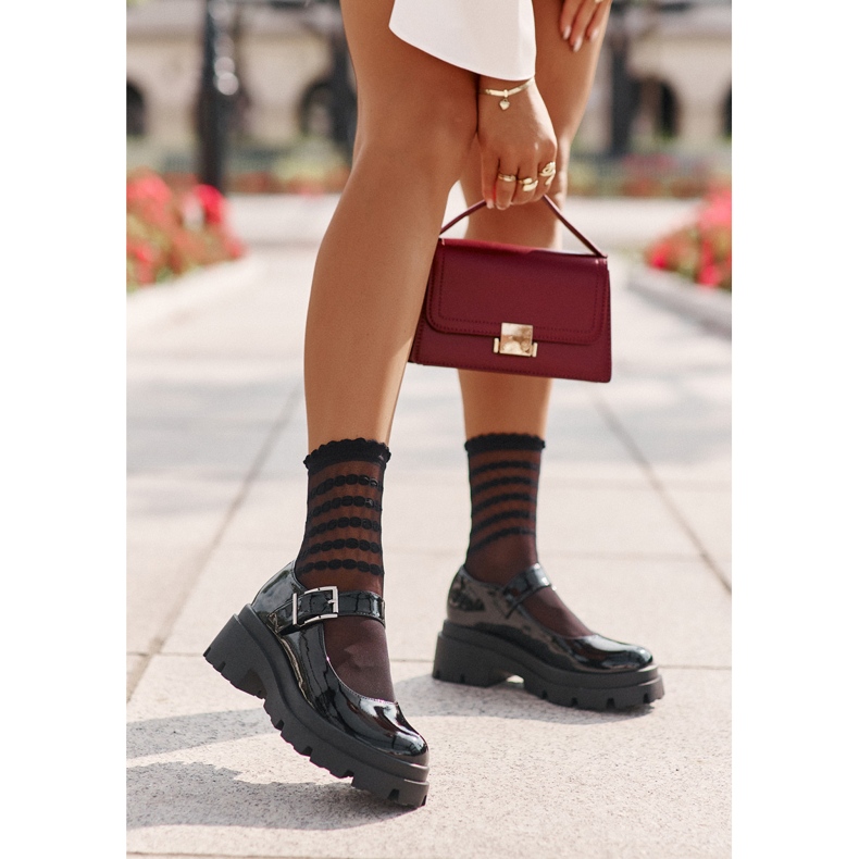 Ženske lakirane cipele s kopčom, Black Plikuria crno 1