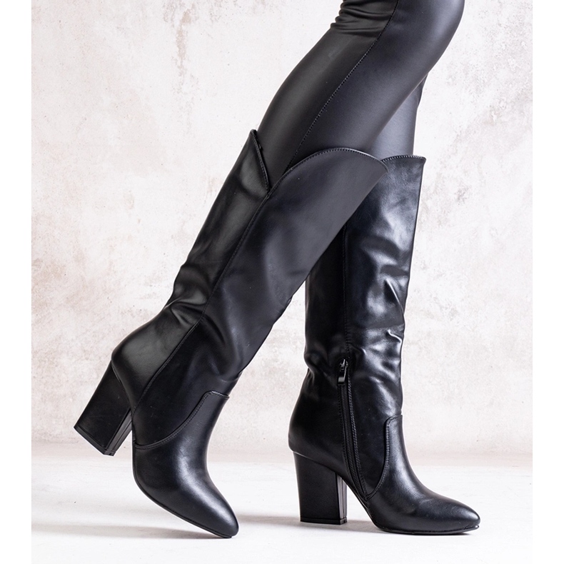 Crne čizme na visoku petu od Amare eko kože crno 2