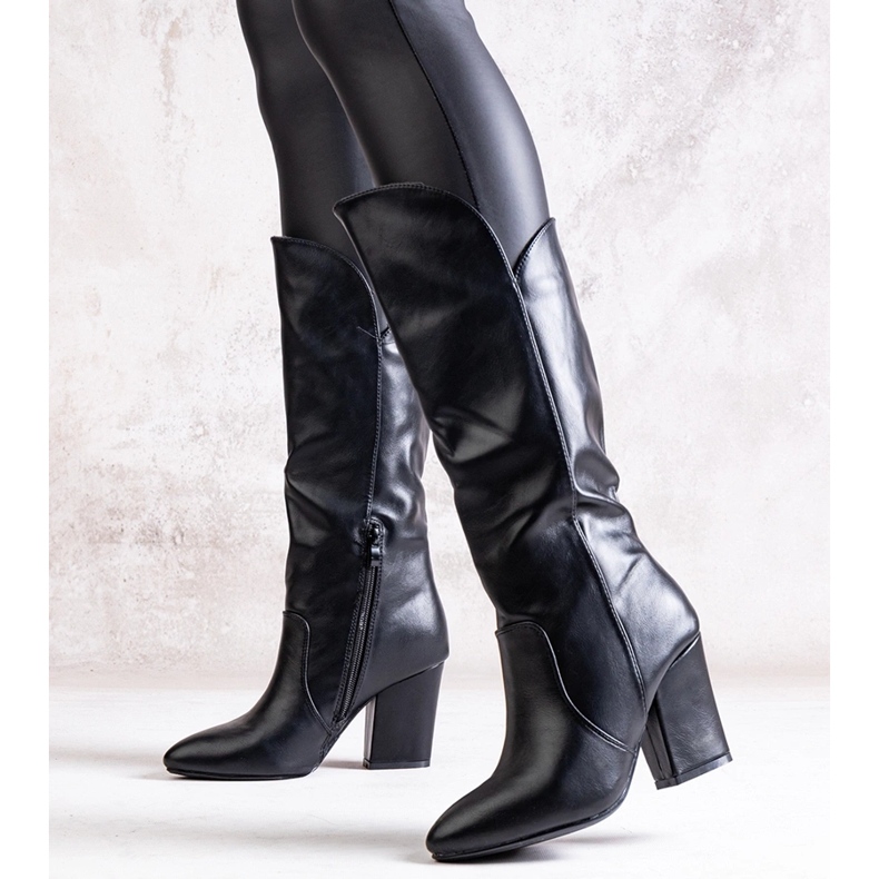 Crne čizme na visoku petu od Amare eko kože crna 1