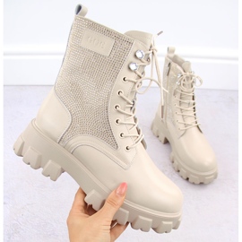 Ženske kožne gležnjače sa kamenčićima, bež Goe OO2N4108 1