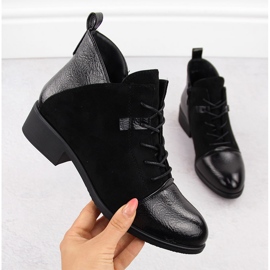 M. DASZYŃSKI Ženske crne gležnjače izolirane od brušene kože M.Daszyński MR2458-7 crno 1