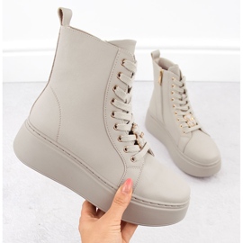 Vinceza Bež kožne gležnjače na platformu s medvjedićem Vincezom 66701 1