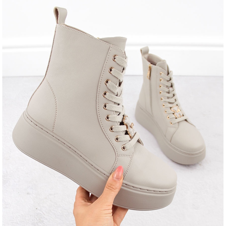 Vinceza Bež kožne gležnjače na platformu s medvjedićem Vincezom 66701 1