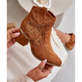 Ažurne kaubojske čizme na visoku petu koja se kopčaju patentnim zatvaračem Camel Vosilara smeđa 3